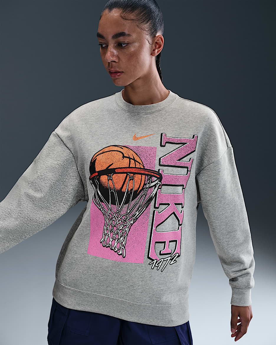 Nike Club Women's Fleece Loose Crew - Dark Grey Heather