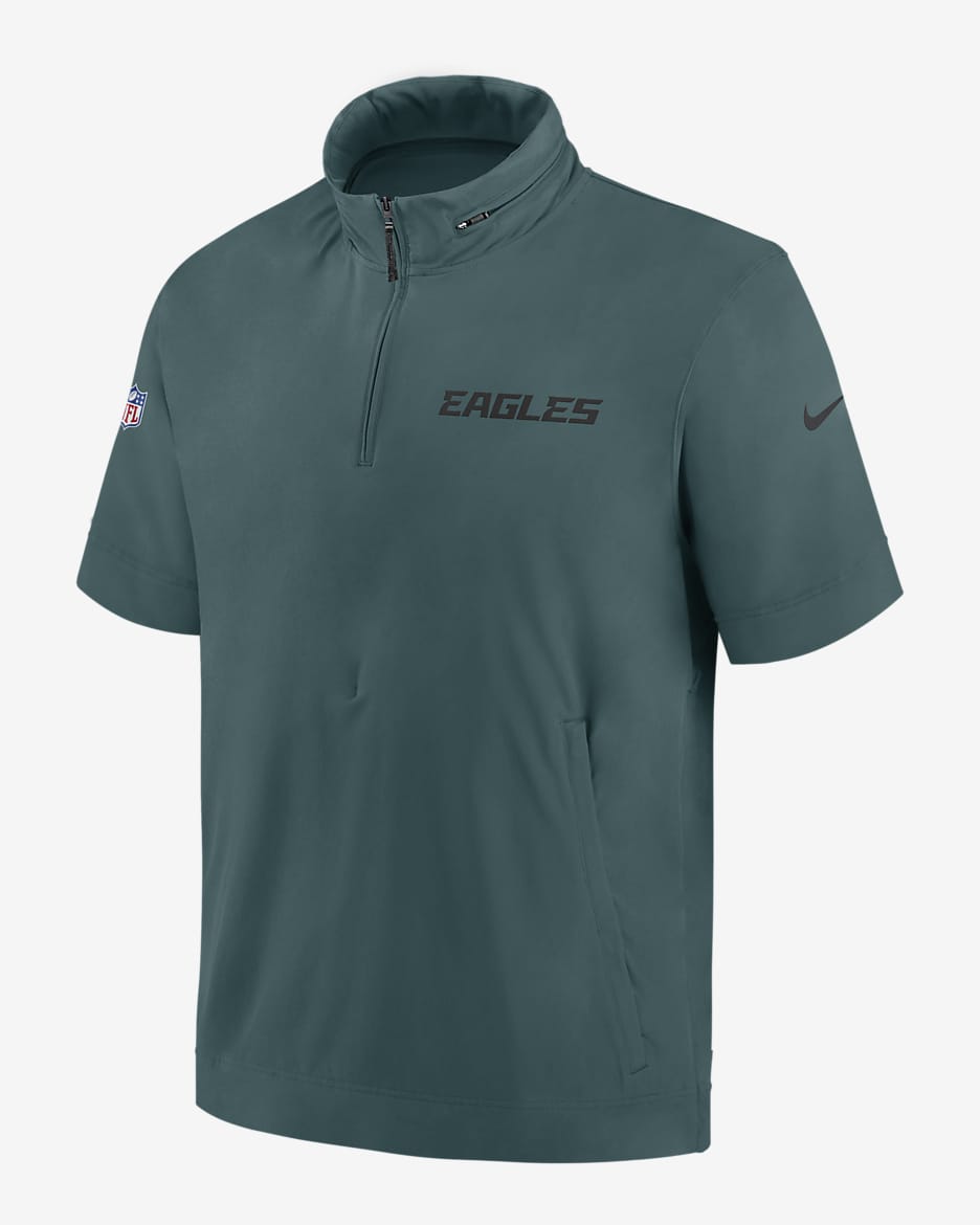 Philadelphia Eagles Sideline Coach Men's Nike NFL 1/2-Zip Short-Sleeve Hooded Jacket - Teal