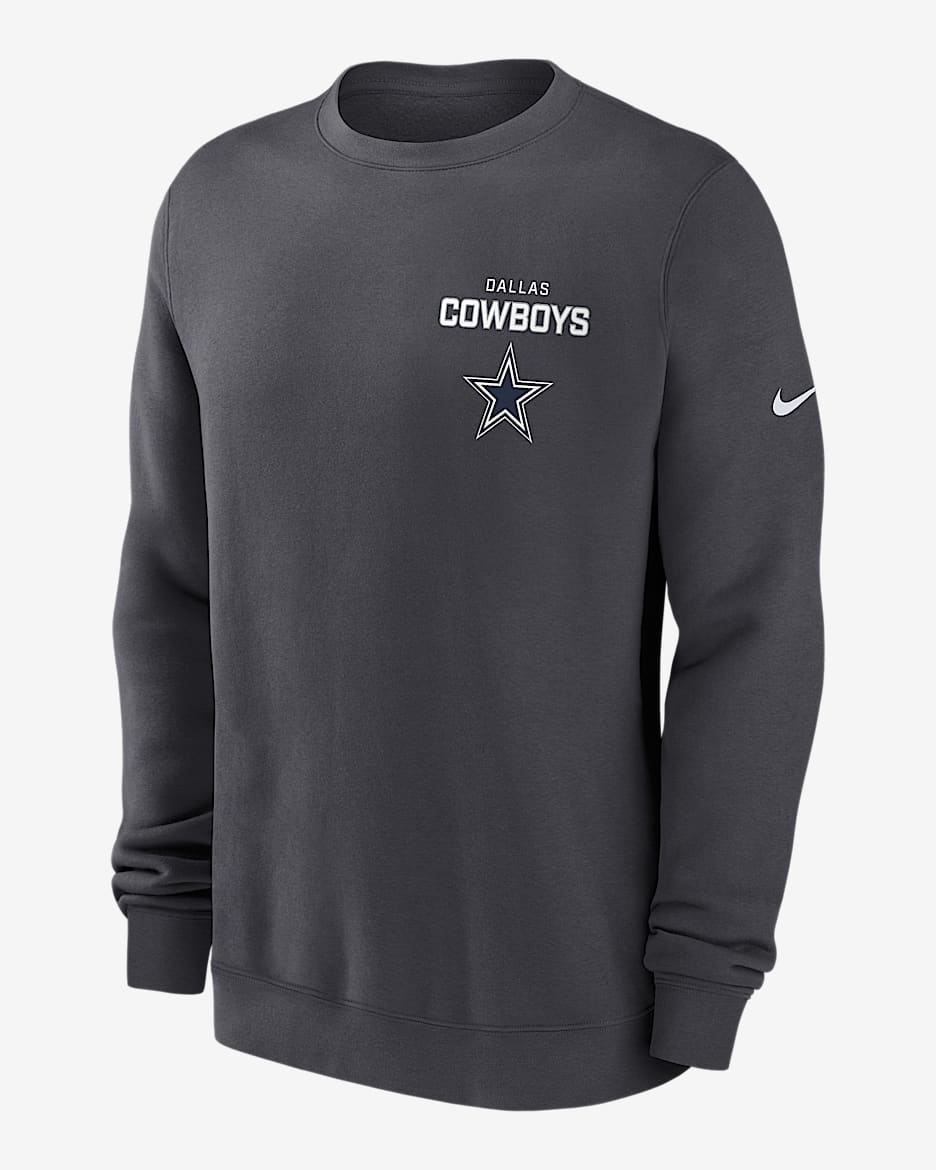 Dallas Cowboys Draw Block Club Men's Nike NFL Pullover Crew - Anthracite