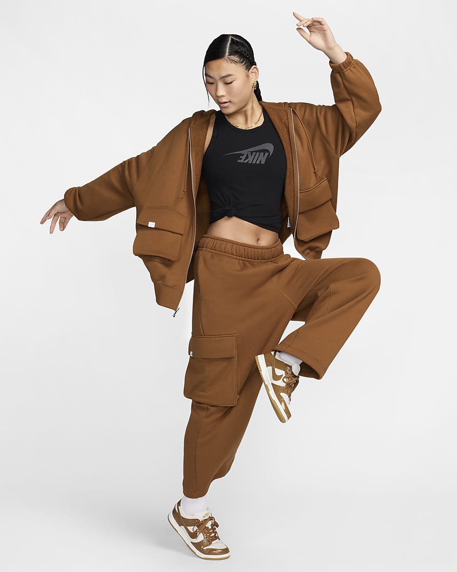 Nike Sportswear Women's Low-Rise Oversized French Open-Hem Terry Pants - Light British Tan/Black