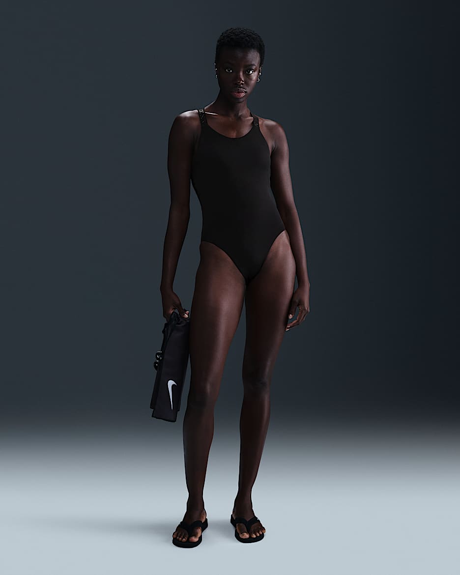 Traje de baño de una pieza con espalda deportiva HydraLock para mujer Nike Swim Fusion - Negro/Negro