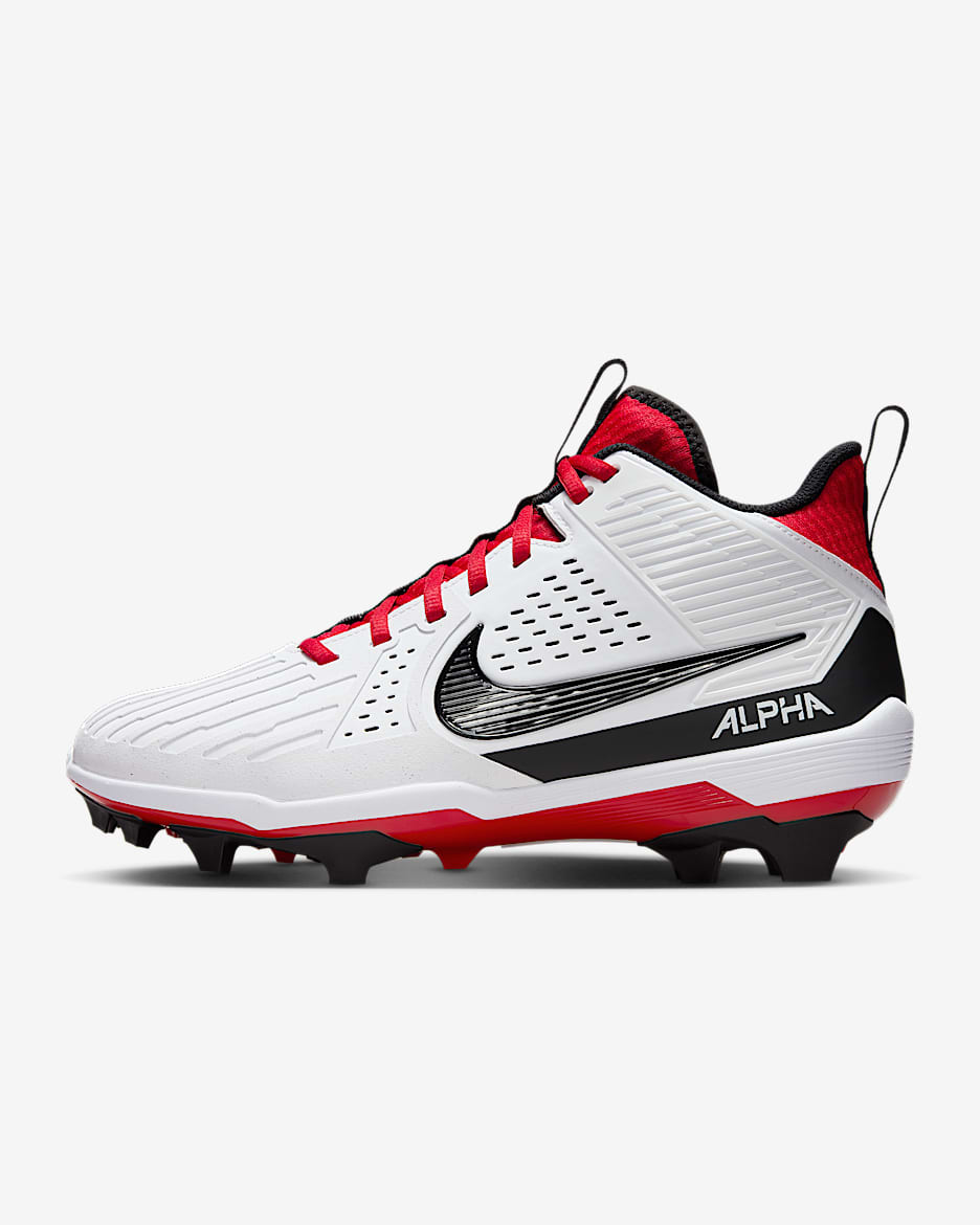 Tacos de fútbol americano para hombre Nike Alpha Menace Strong - Blanco/Rojo universitario/Gris humo oscuro/Negro
