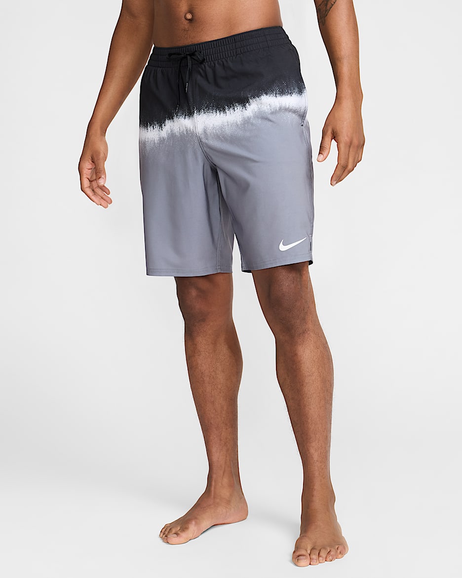 Shorts de vóleibol de 23 cm con forro de ropa interior tipo bóxer para hombre Nike Swim Breaker - Negro/Gris azulado/Blanco/Blanco