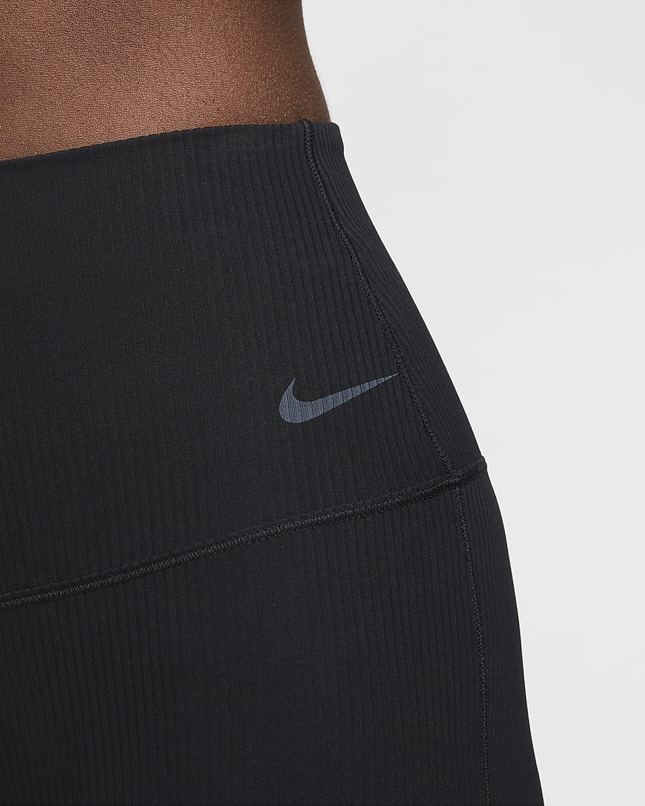 Nike Zenvy Rib Women's Gentle-Support High-Waisted Full-Length Flared Leggings - Black/Black