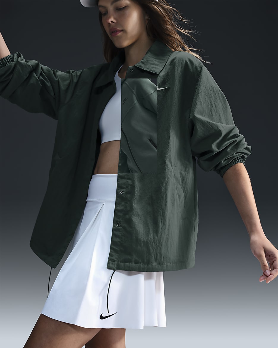 Nike Sportswear Essential Women's Oversized UV Woven Coaches' Jacket - Vintage Green/Sail