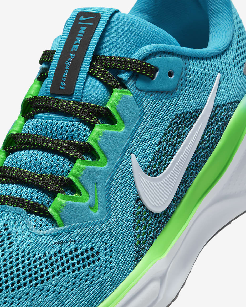 Nike Pegasus 41 Older Kids' Road Running Shoes - Aquamarine/Black/Green Strike/Football Grey