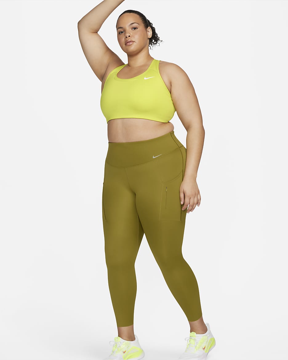 Nike Go Women's Firm-Support High-Waisted 7/8 Leggings with Pockets (Plus Size) - Moss/Black