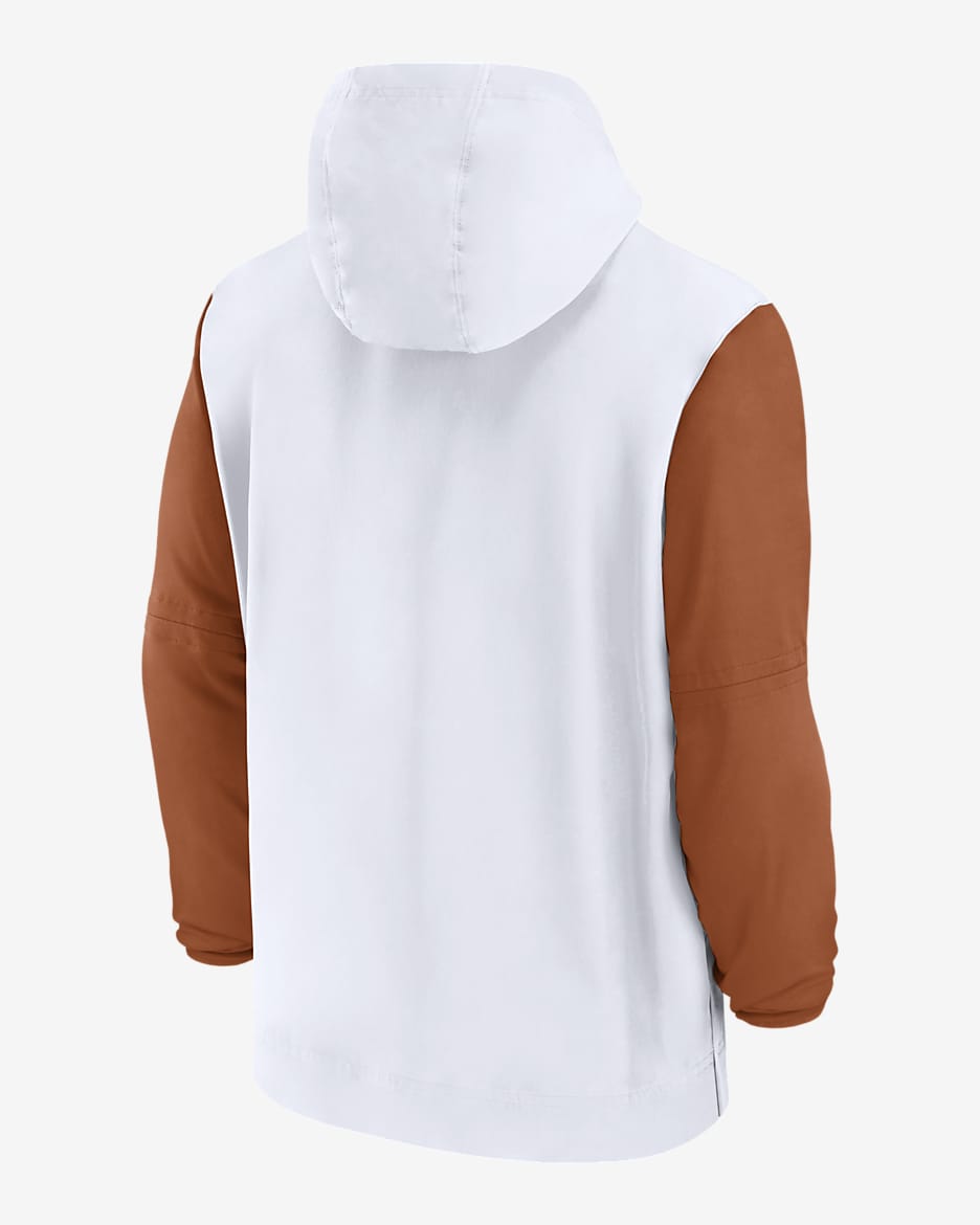 Chamarra universitaria Nike con gorro y medio cierre para hombre Texas Longhorns Sideline Pre-Game Player - Blanco