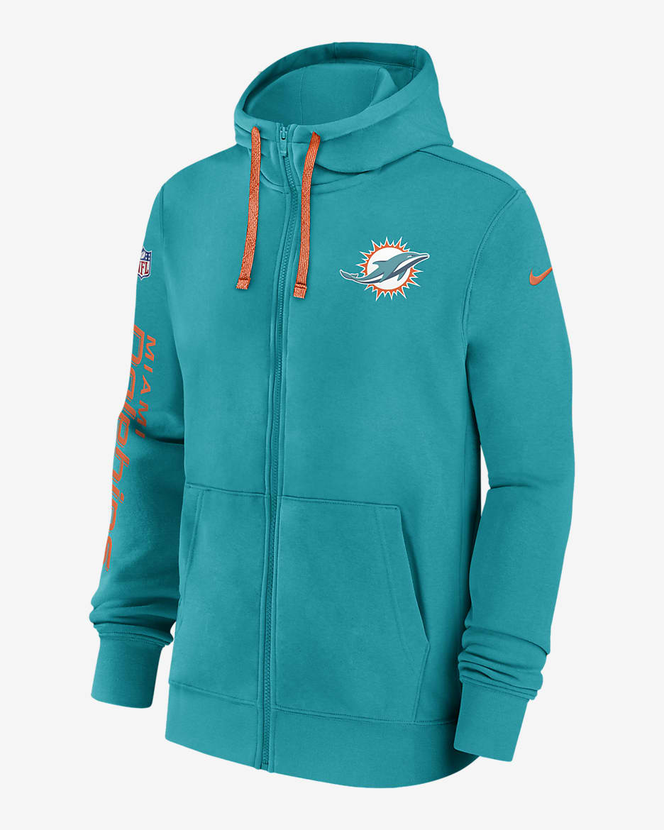 Miami Dolphins Sideline Team Issue Club Men's Nike Full Zip Hoodie - Green