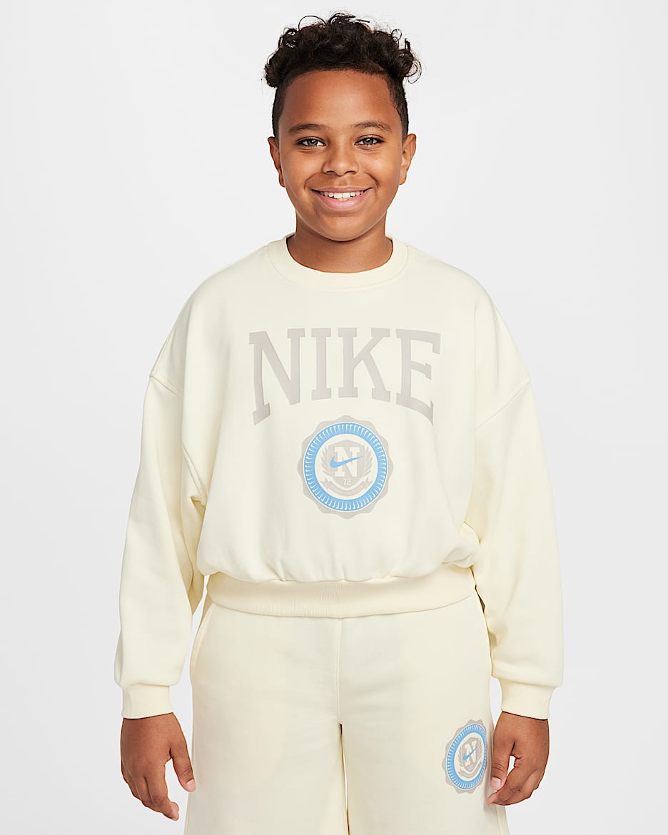 Sudadera de cuello redondo de French Terry para niñas Nike Sportswear Club - Leche de coco/Gris universitario