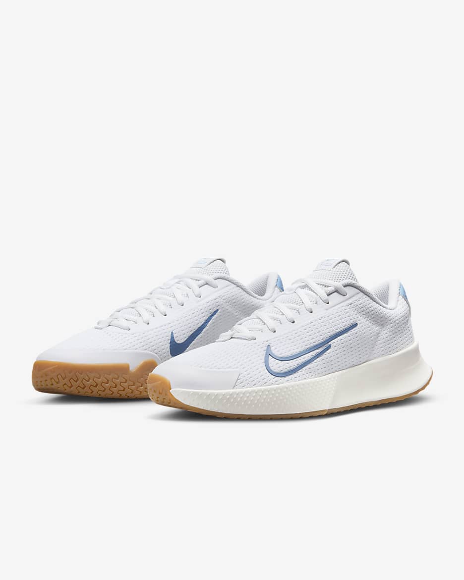 NikeCourt Vapor Lite 2 Women's Hard Court Tennis Shoes - White/Sail/Gum Light Brown/Light Blue