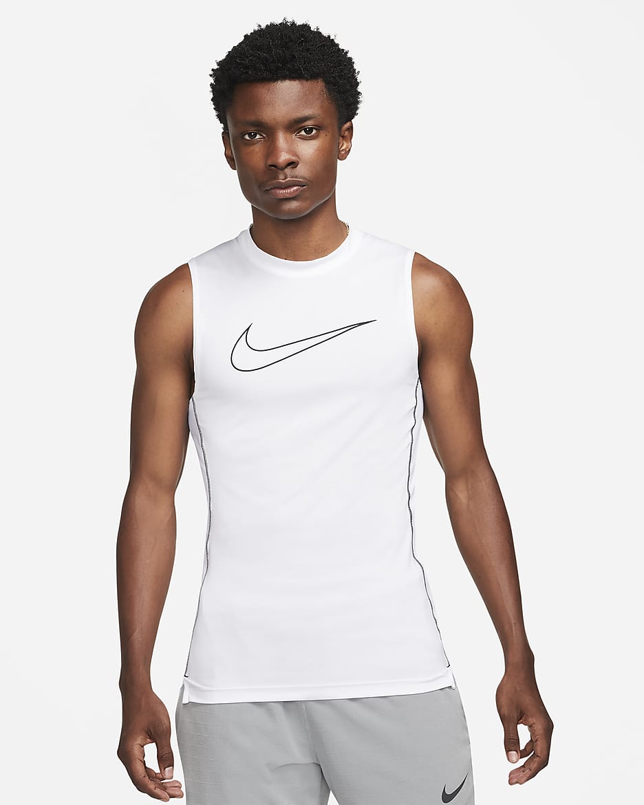 Nike Pro Dri-FIT 男款緊身無袖上衣 - 白色/黑色/黑色