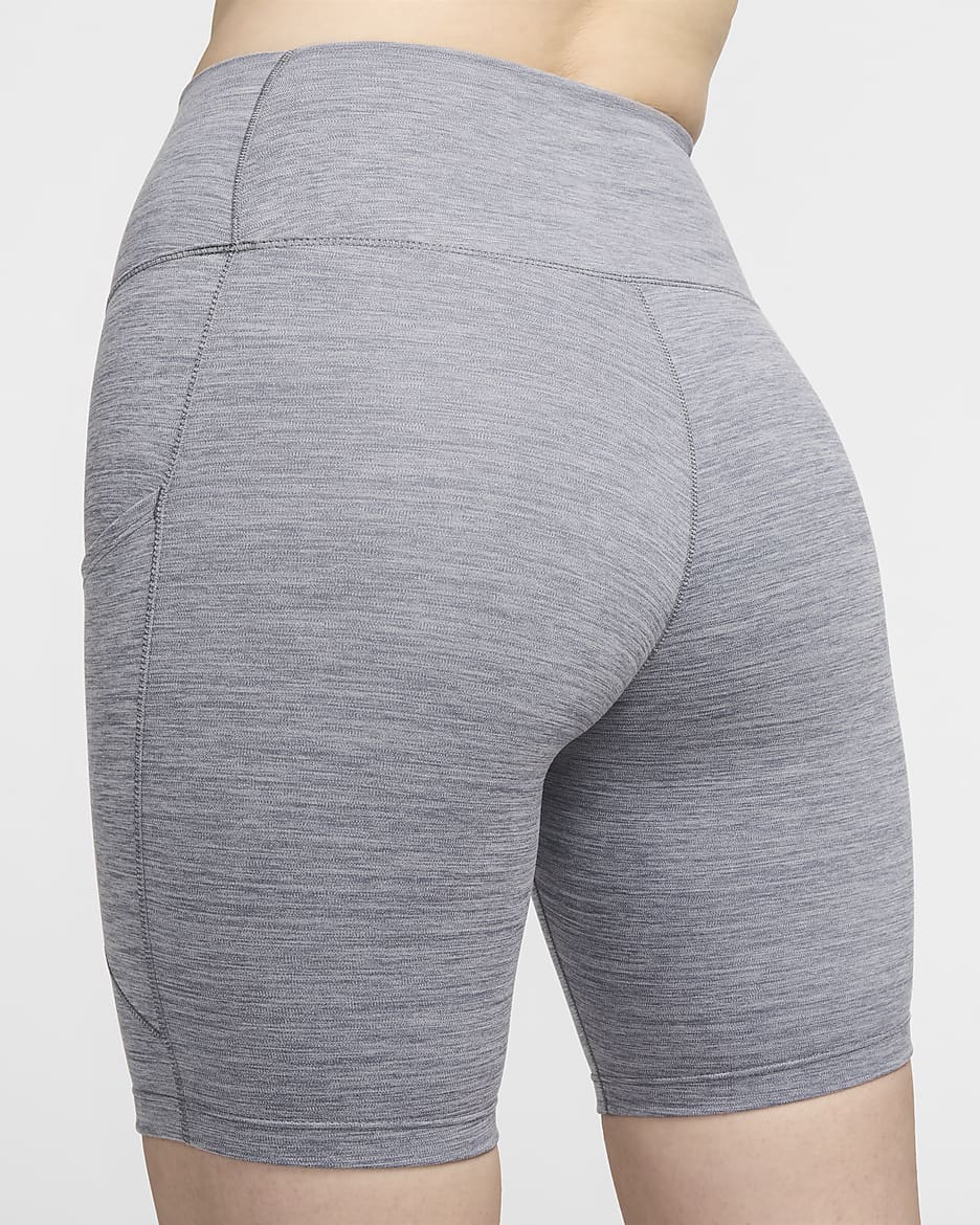 Nike One Women's High-Waisted 8" Biker Shorts with Pockets - Smoke Grey/Heather/Black