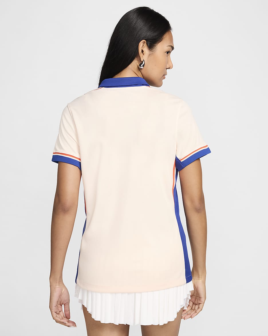 Camisola de futebol de réplica Nike Dri-FIT do equipamento alternativo Stadium Chelsea F.C. 2024/25 para mulher - Guava Ice/Laranja Team/Azul Rush