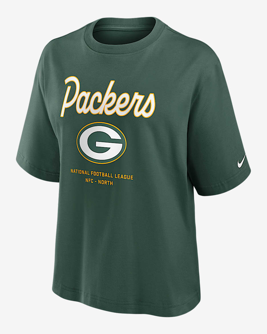 Green Bay Packers Essential Script Boxy Women's Nike NFL T-Shirt - Green