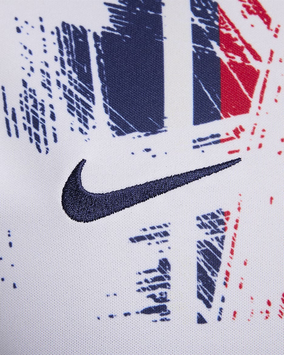 Męska przedmeczowa koszulka piłkarska z krótkim rękawem Nike Dri-FIT Paris Saint-Germain Academy Pro (wersja wyjazdowa) - Biel/Midnight Navy/Midnight Navy