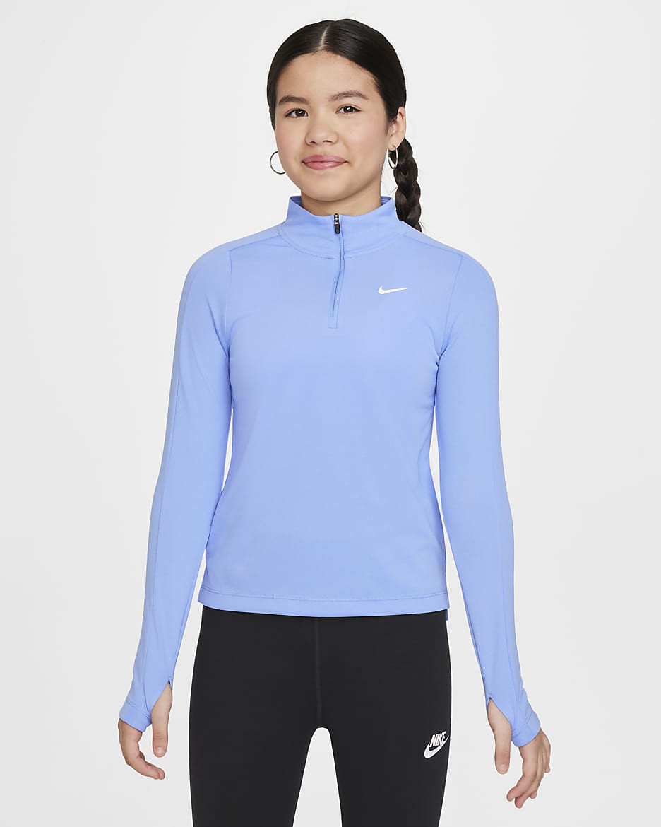 Nike Girls' Dri-FIT Long-Sleeve 1/4-Zip Top - Royal Pulse/White