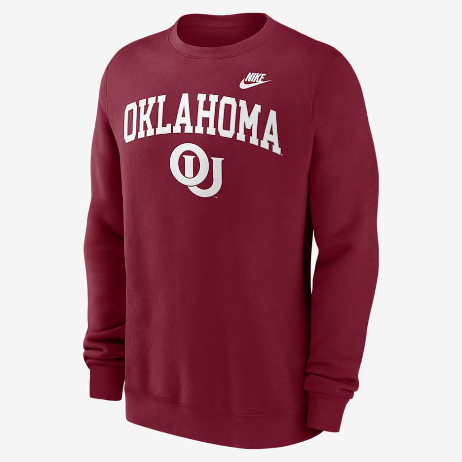 Oklahoma Sooners Legacy Classic Arch Over Logo Men's Nike College Pullover Crew - Team Crimson