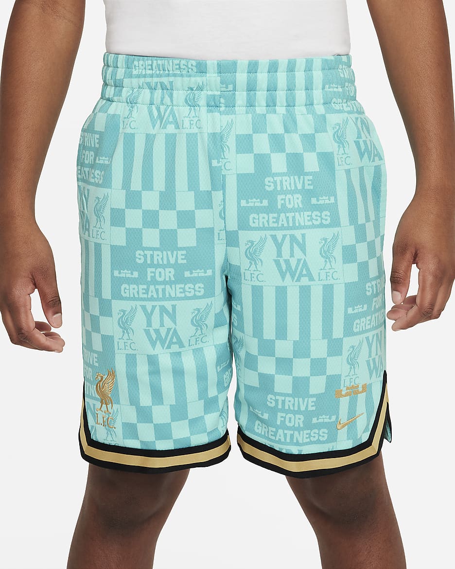 LeBron x Liverpool FC Big Kids' Nike DNA Basketball Shorts - Tropical Twist/Washed Teal/Truly Gold