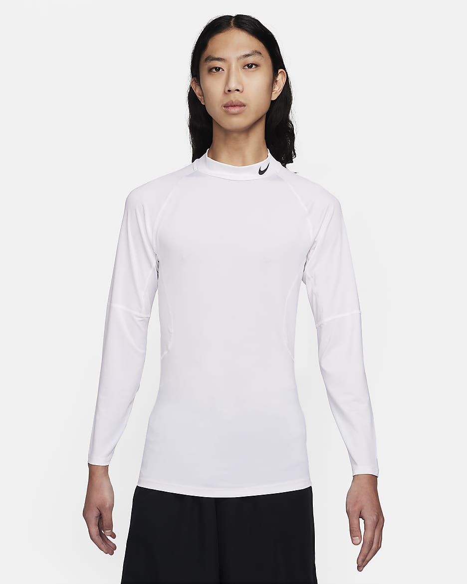 ナイキ プロ メンズ Dri-FIT フィットネス モックネック ロングスリーブ トップ - ホワイト/ブラック