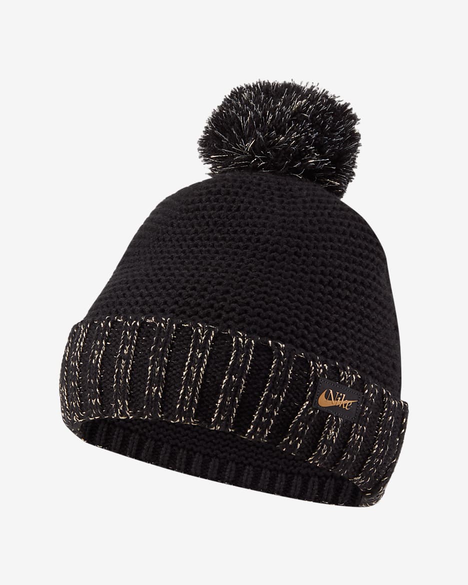 Gorro con pompón para mujer Nike Sportswear - Negro/Oro metalizado