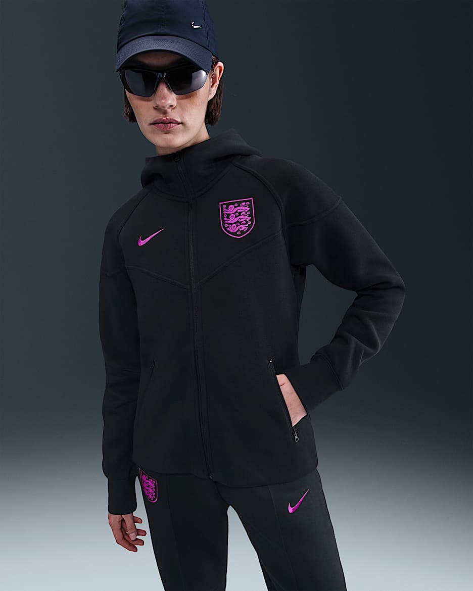 England Tech Windrunner Nike Football Fleece-Kapuzenjacke (Damen) - Schwarz/Vivid Purple