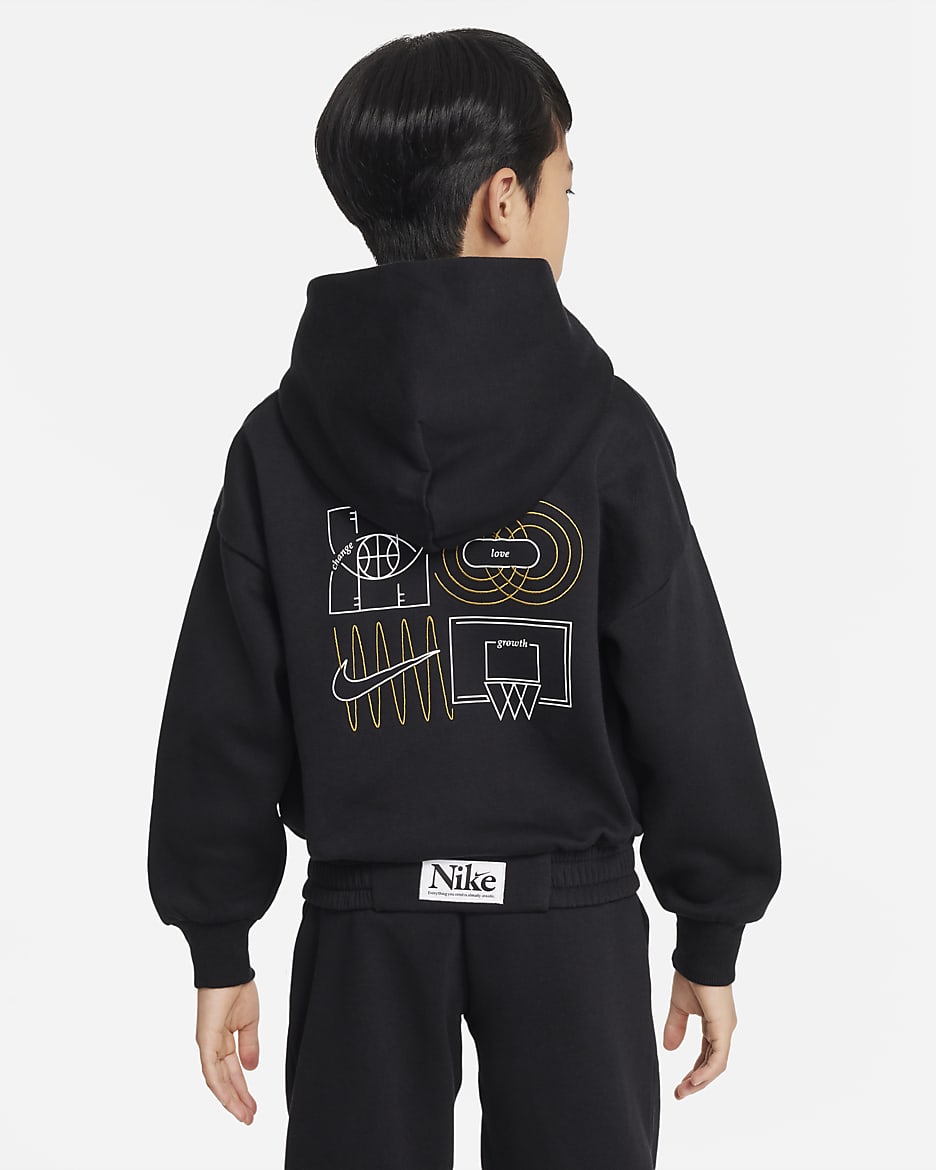 Nike Culture of Basketball Big Kids' Oversized Pullover Basketball Hoodie - Black/Bronzine