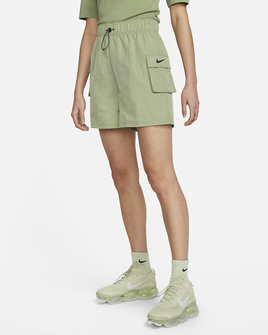 Nike Sportswear Essential Women's Woven High-Waisted Shorts - Oil Green/Black