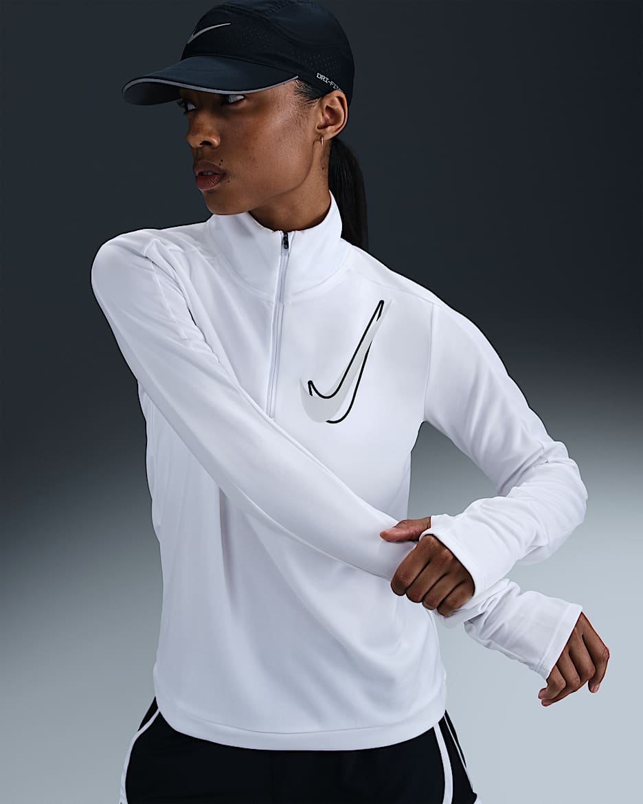 Dámská běžecká střední vrstva Dri-FIT Nike Swoosh s polovičním zipem - Bílá