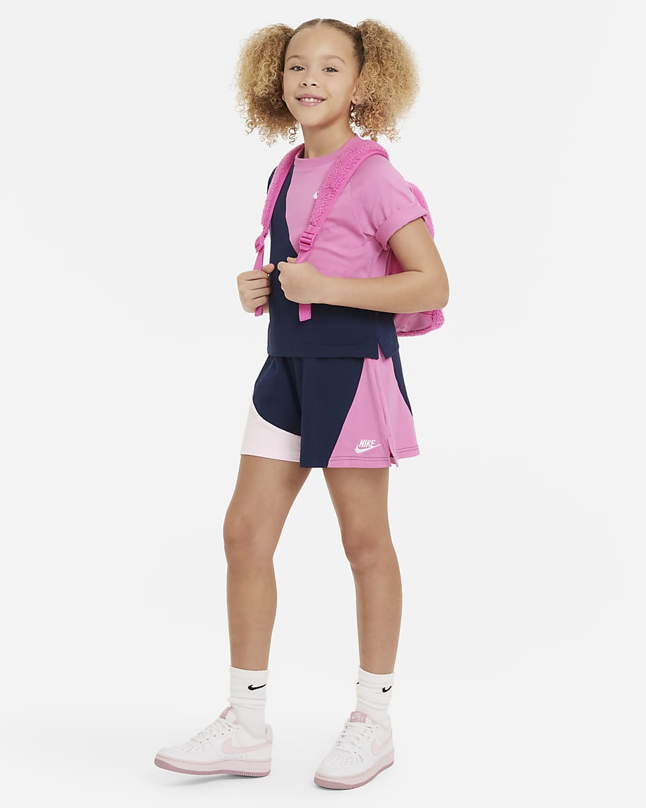 Nike Sportswear Older Kids' (Girls') Jersey Shorts - Midnight Navy/Pink Foam/Playful Pink/White