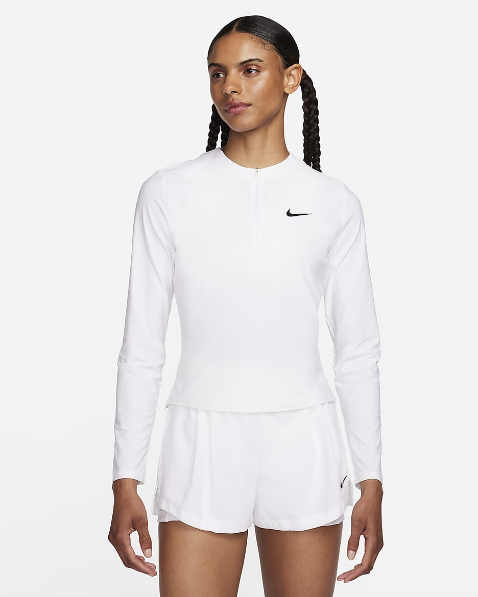 NikeCourt Advantage Women's Dri-FIT 1/4-Zip Tennis Mid Layer - White/Black