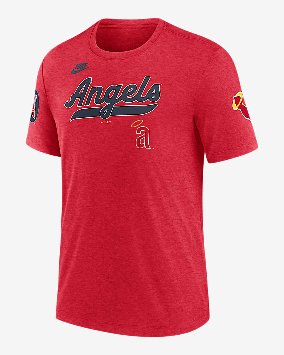 Playera Nike de la MLB para hombre California Angels Cooperstown Eras - Rojo jaspeado