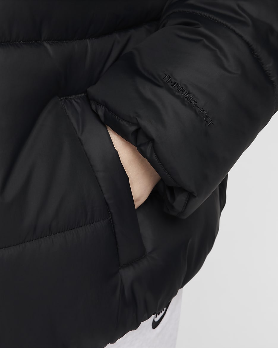 Nike Sportswear Classic Puffer Women's Therma-FIT Loose Hooded Jacket (Plus Size) - Black/White