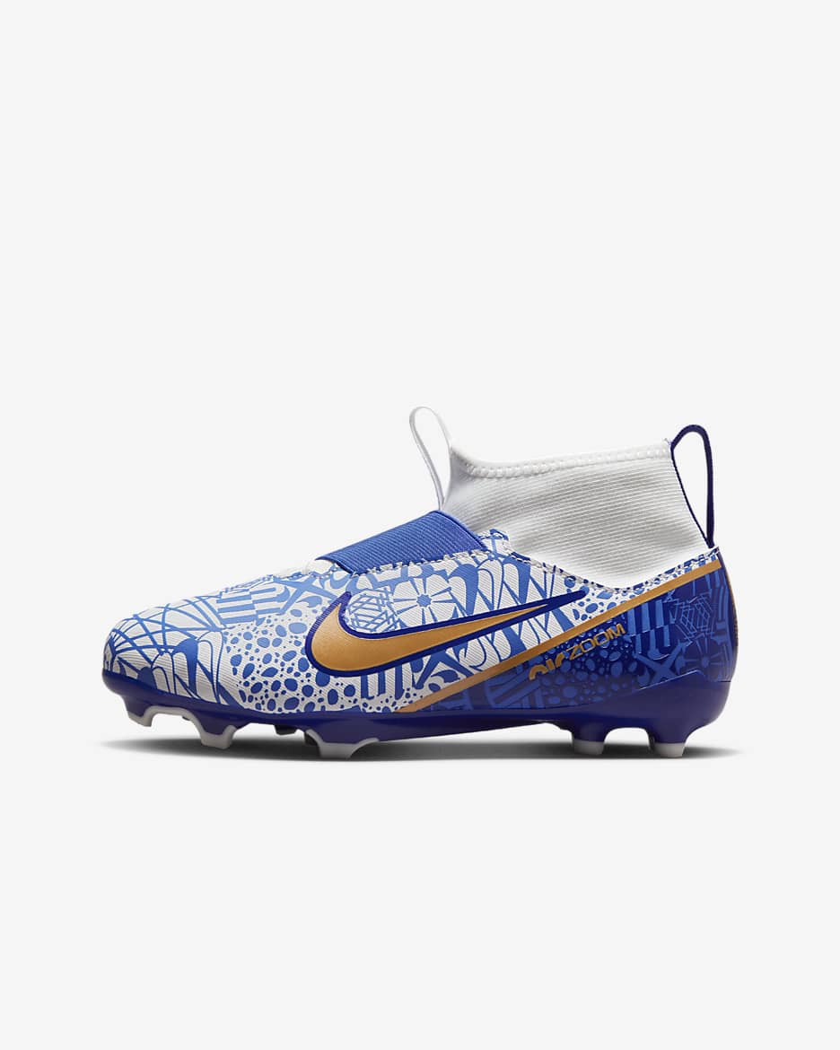 Nike Jr. Zoom Mercurial Superfly 9 Academy CR7 MG Younger/Older Kids' Multi-Ground Football Boot - White/Concord/Medium Blue/Metallic Copper