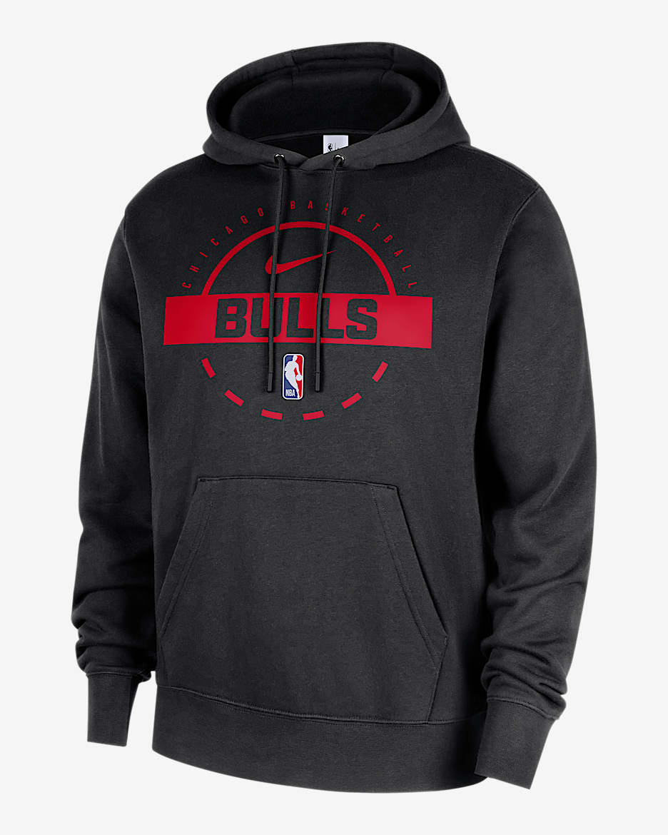 Chicago Bulls Club Men's Nike NBA Practice Pullover Hoodie - Black/University Red