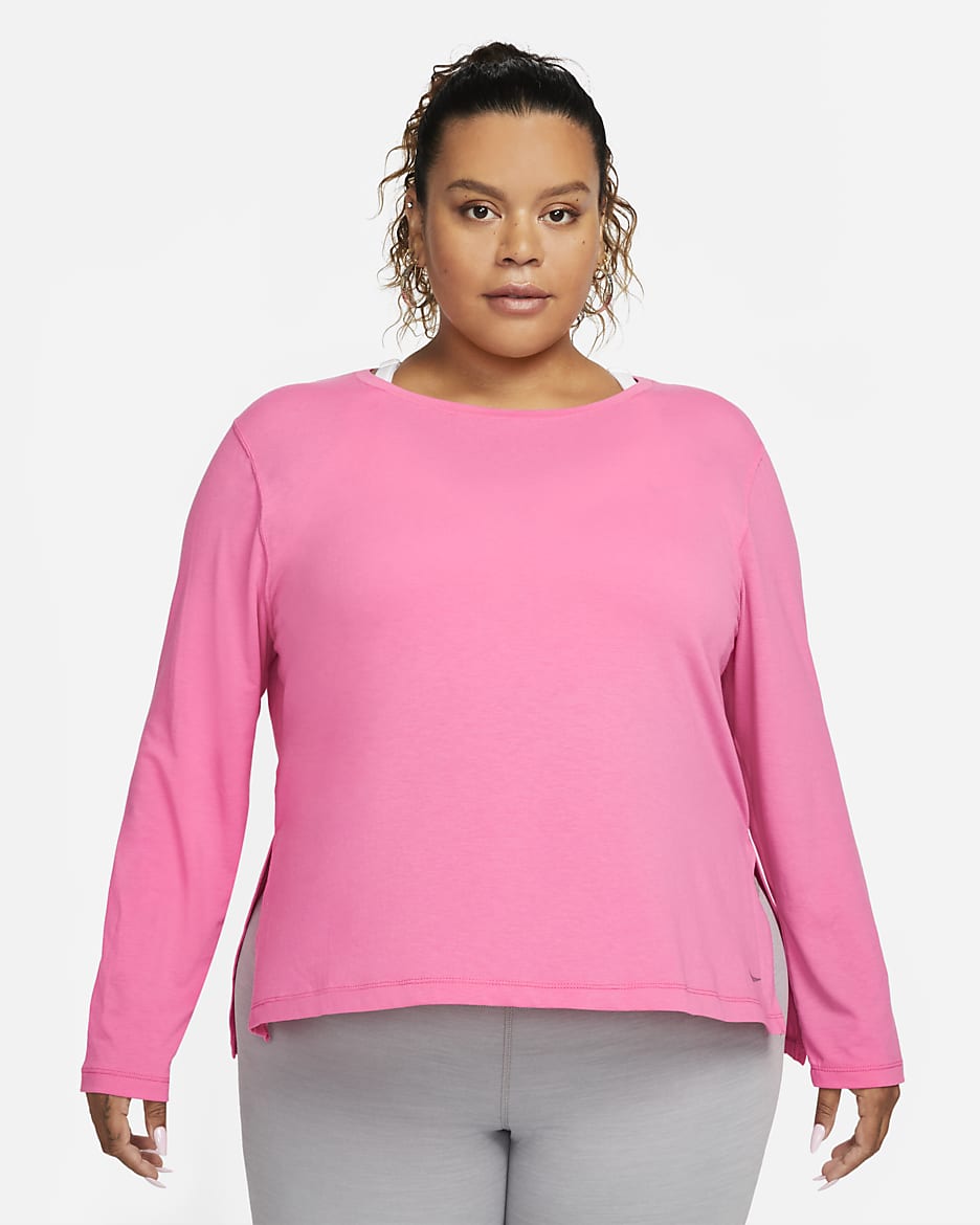 Nike Yoga Dri-FIT Women's Long-Sleeve Top (Plus Size) - Pinksicle/Particle Grey