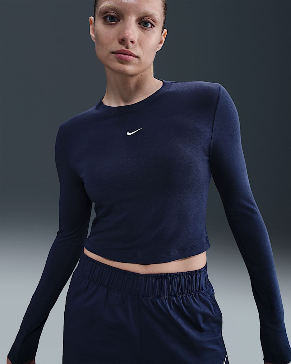 Nike Sportswear Chill Knit Women's Slim Long-Sleeve Cropped Top - Midnight Navy/Sail
