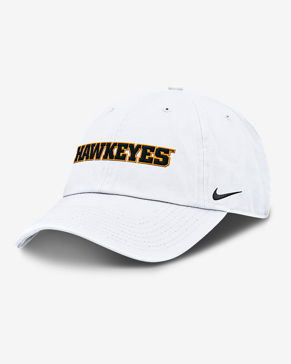 Gorra universitaria Nike ajustable para hombre Iowa Hawkeyes Core Club Mascot Wordmark - Blanco
