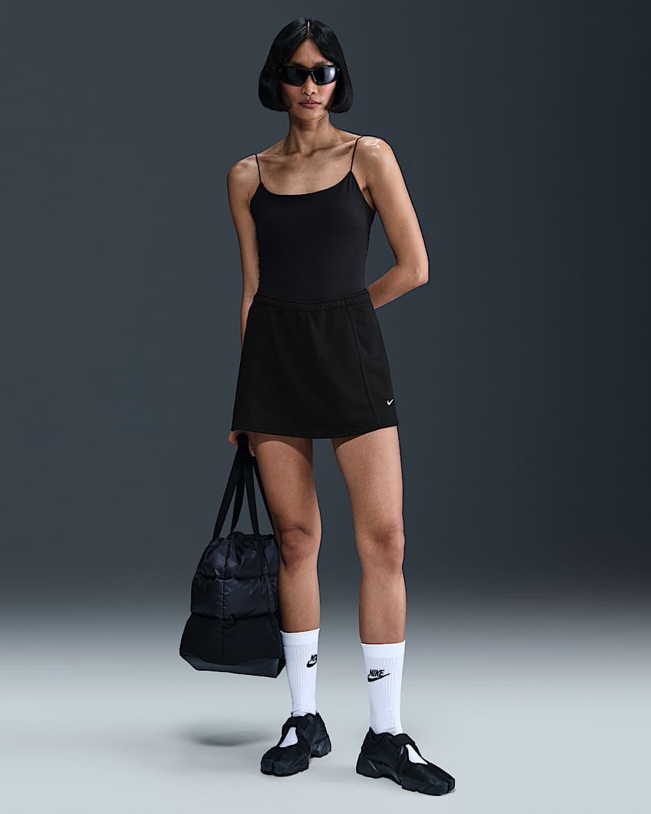 Skort mini de French Terry de tiro medio para mujer Nike Sportswear Chill Terry - Negro/Vela