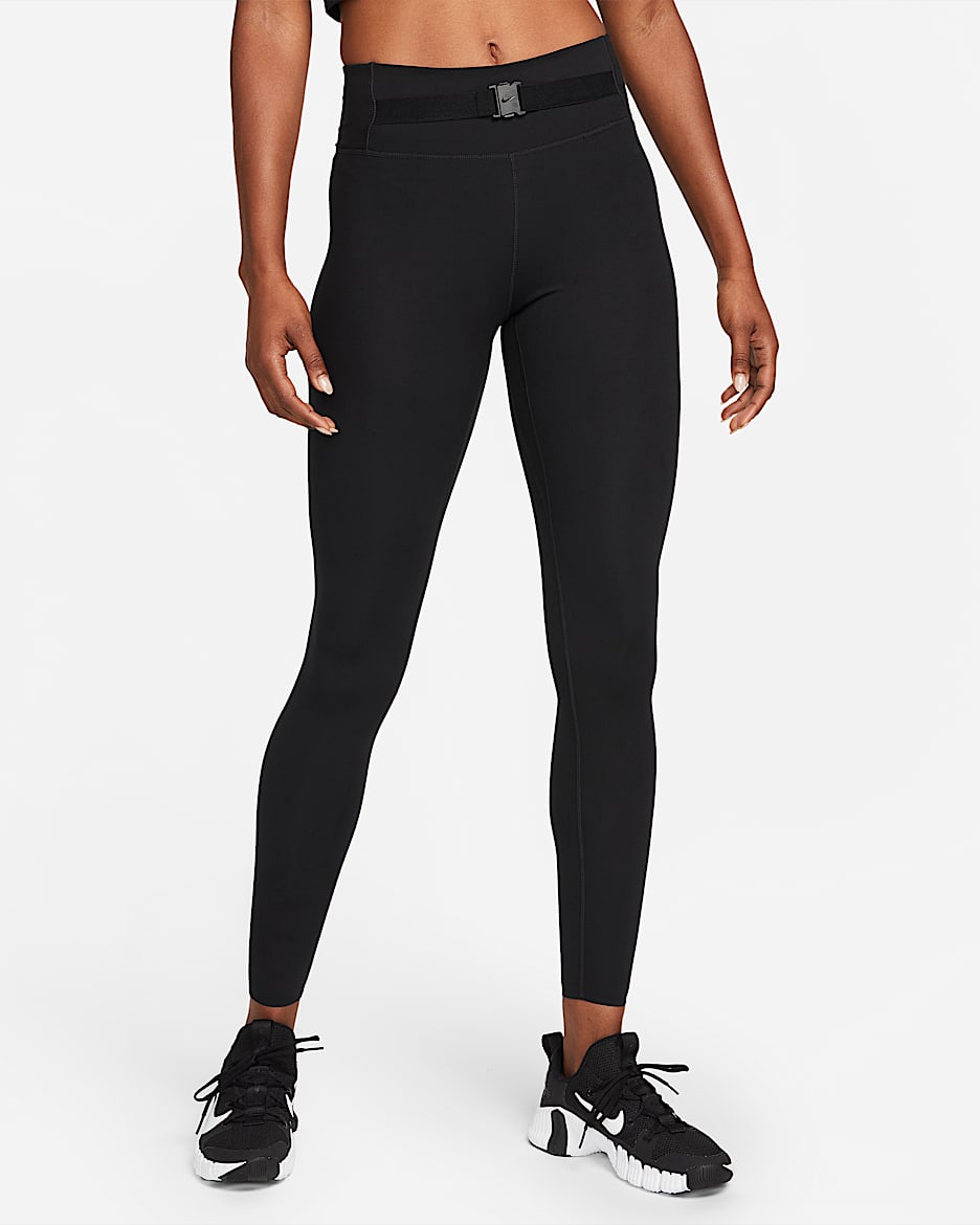 Leggings de tiro medio para mujer Nike One Luxe Buckle - Negro/Transparente