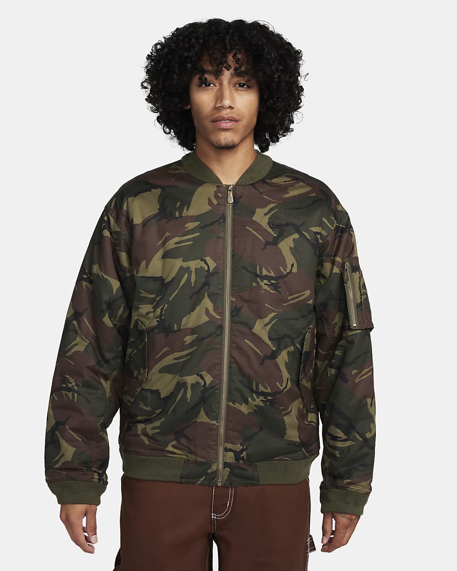 Nike Life geweven MA1 bomberjack voor heren - Medium Olive/Zwart