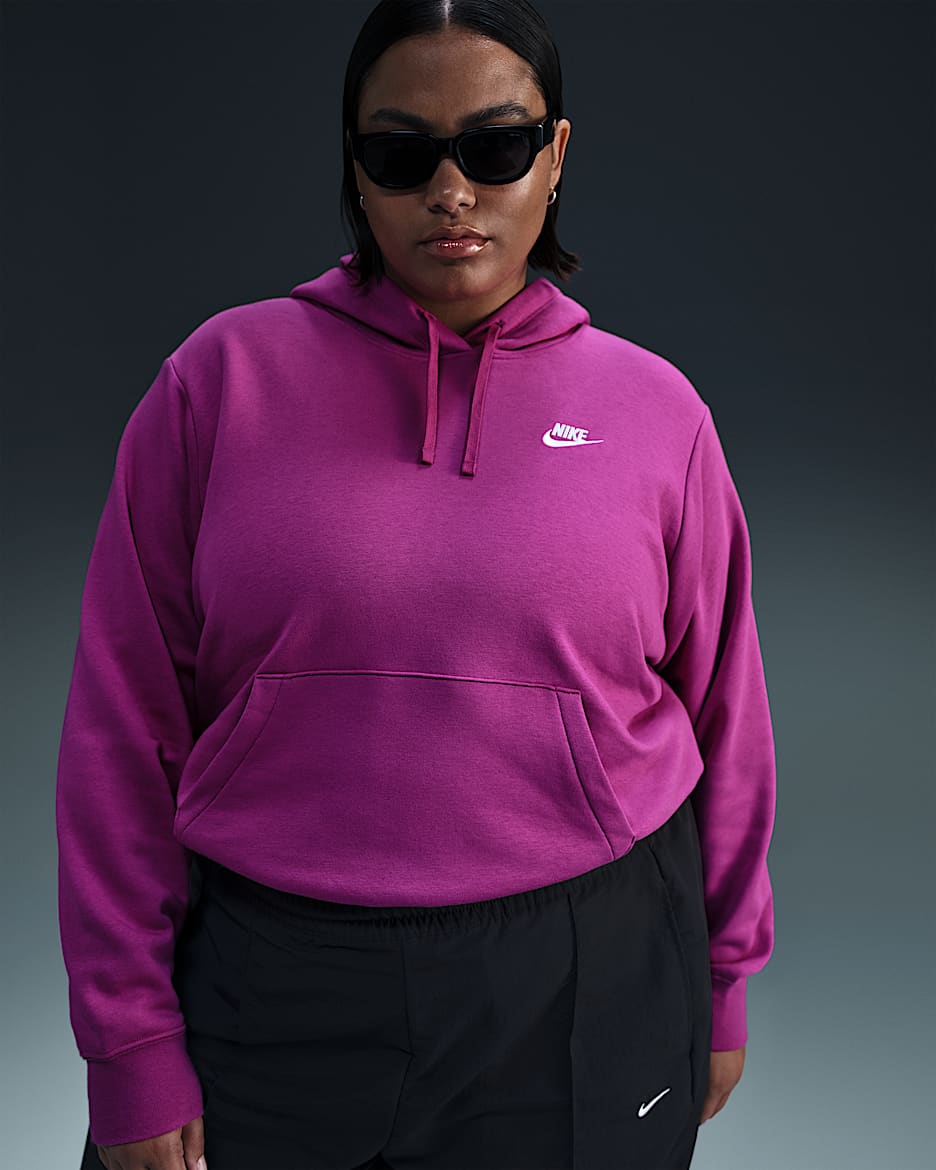 Sudadera con gorro sin cierre para mujer Nike Sportswear Club Fleece (talla grande) - Fucsia cálido/Blanco