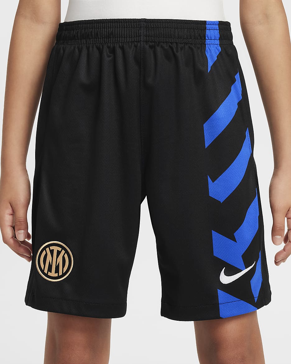 Spodenki piłkarskie dla dużych dzieci Nike Dri-FIT Inter Mediolan Stadium 2024/25 (wersja domowa) – replika - Czerń/Lyon Blue/Biel