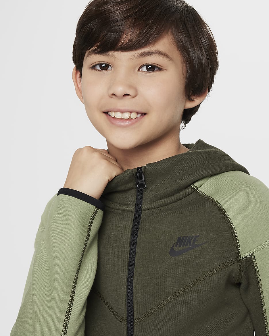 Nike Sportswear Tech Fleece Older Kids' (Boys') Full-Zip Hoodie - Cargo Khaki/Oil Green/Black/Black