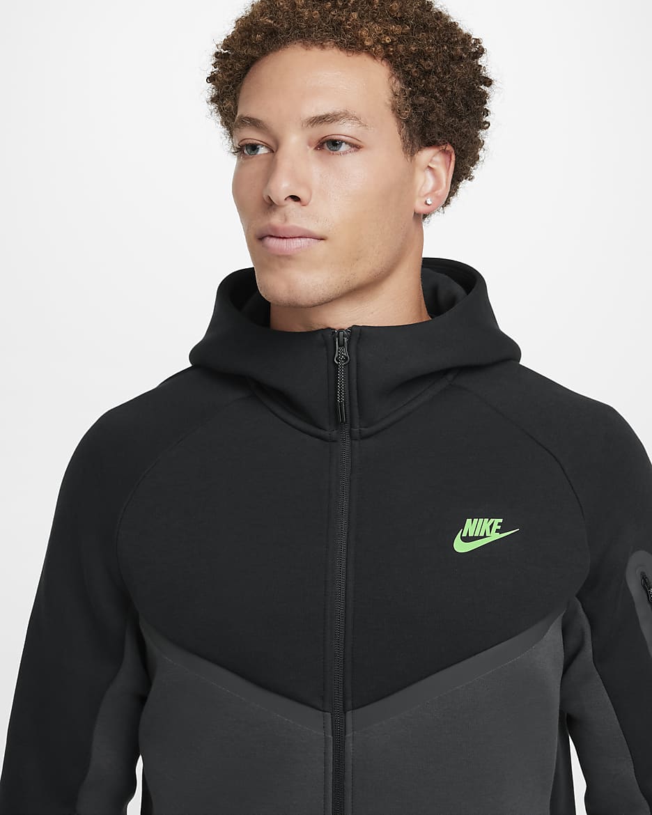 Nike Tech Men's Full-Zip Windrunner Hoodie - Black/Anthracite/Green Strike