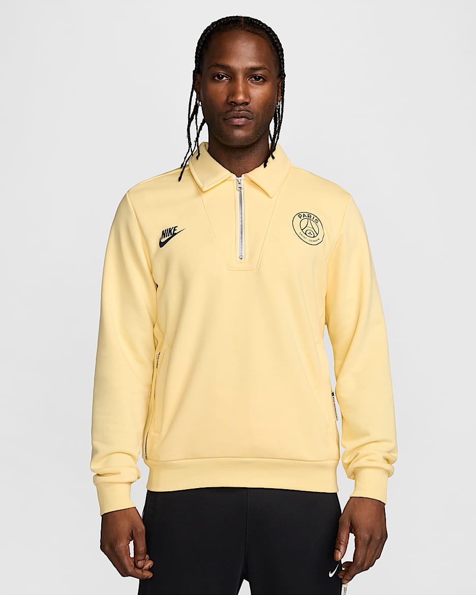 Haut de foot à 1/4 de zip Nike Dri-FIT Paris Saint-Germain Standard Issue pour homme - Soft Yellow/Midnight Navy
