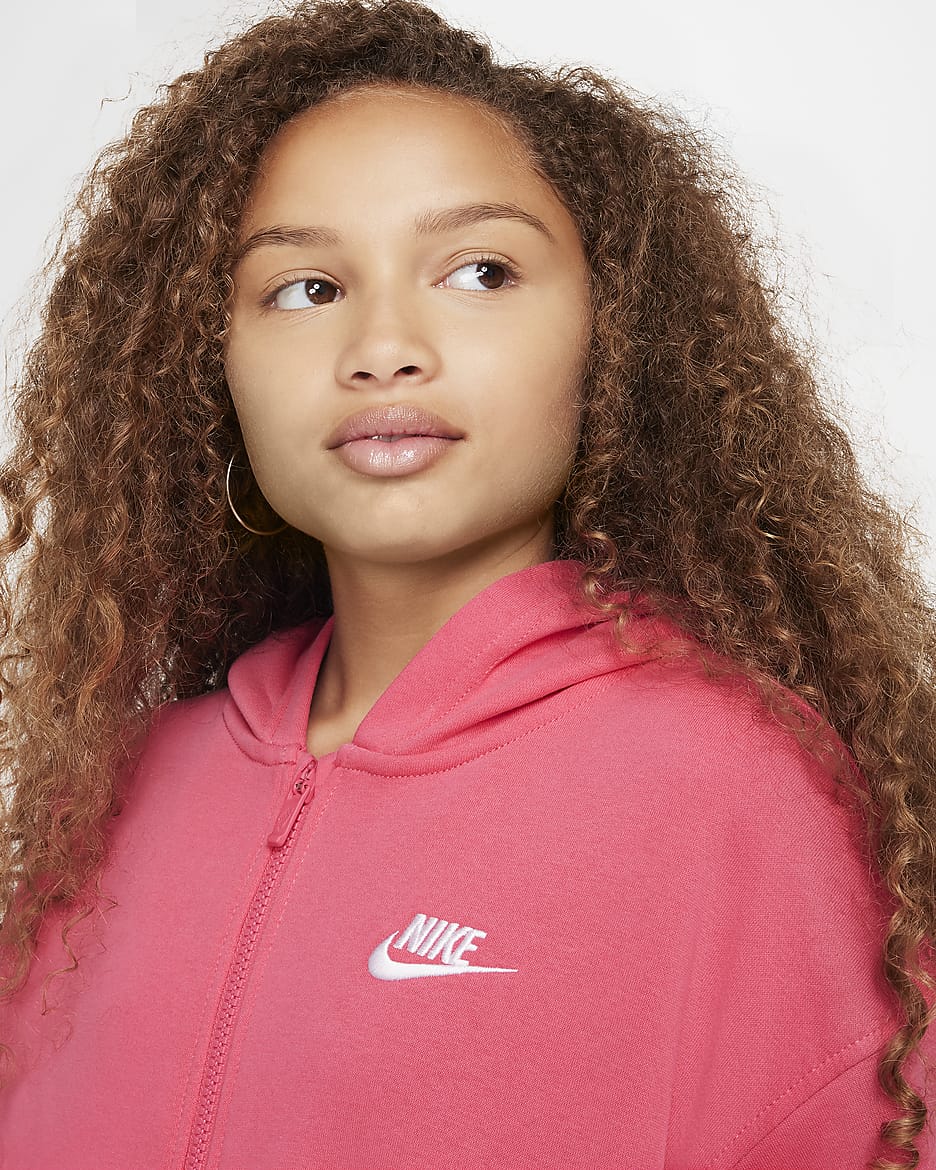 Nike Sportswear Club Fleece Big Kids' Oversized Full-Zip Hoodie - Aster Pink/White