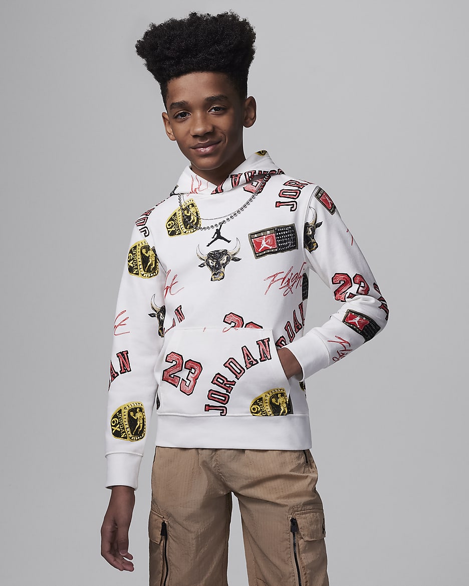 Jordan MJ Essentials Big Kids' Printed Pullover Hoodie - Sail