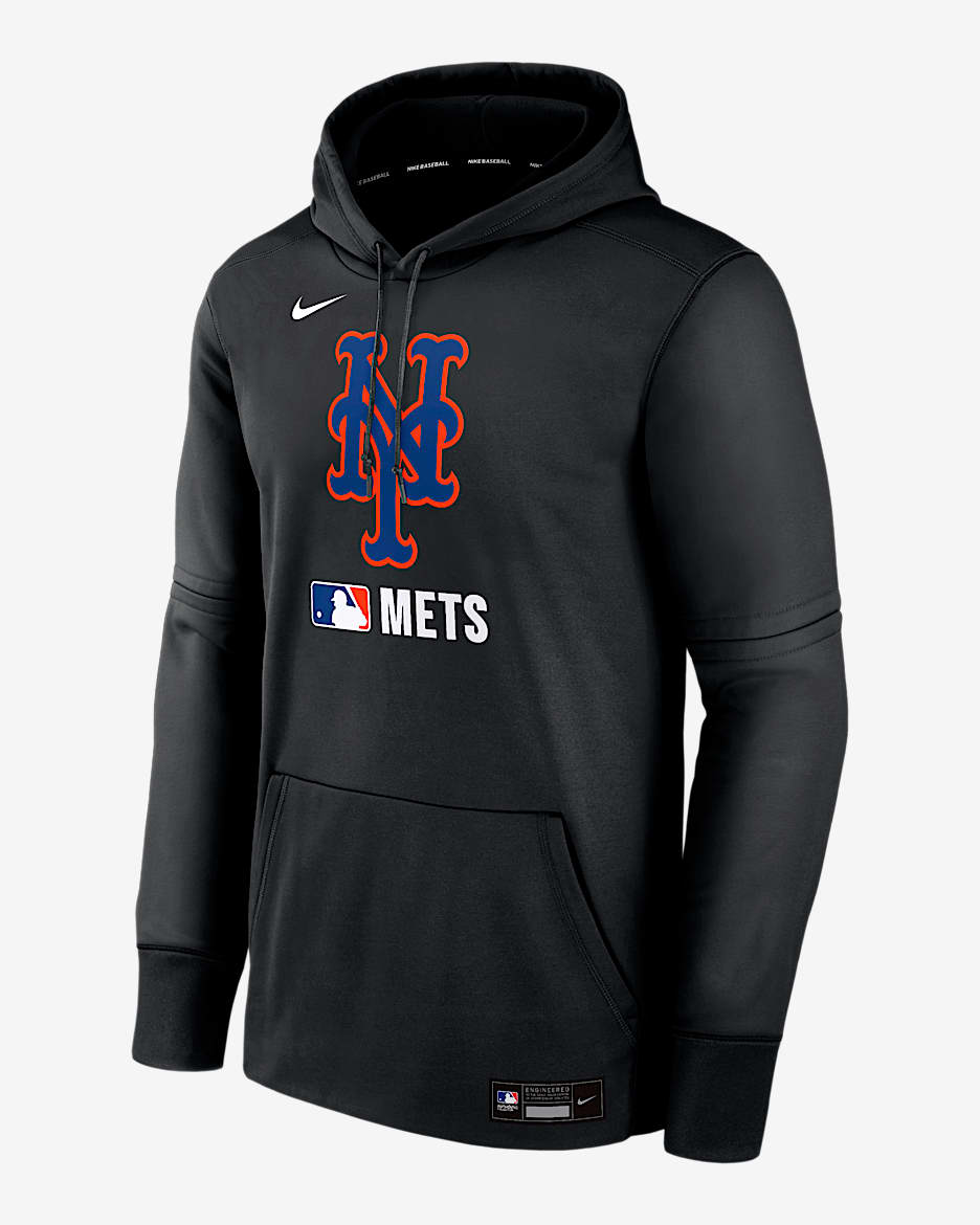 Sudadera con gorro sin cierre Nike Therma de la MLB para hombre New York Mets Authentic Collection - Negro