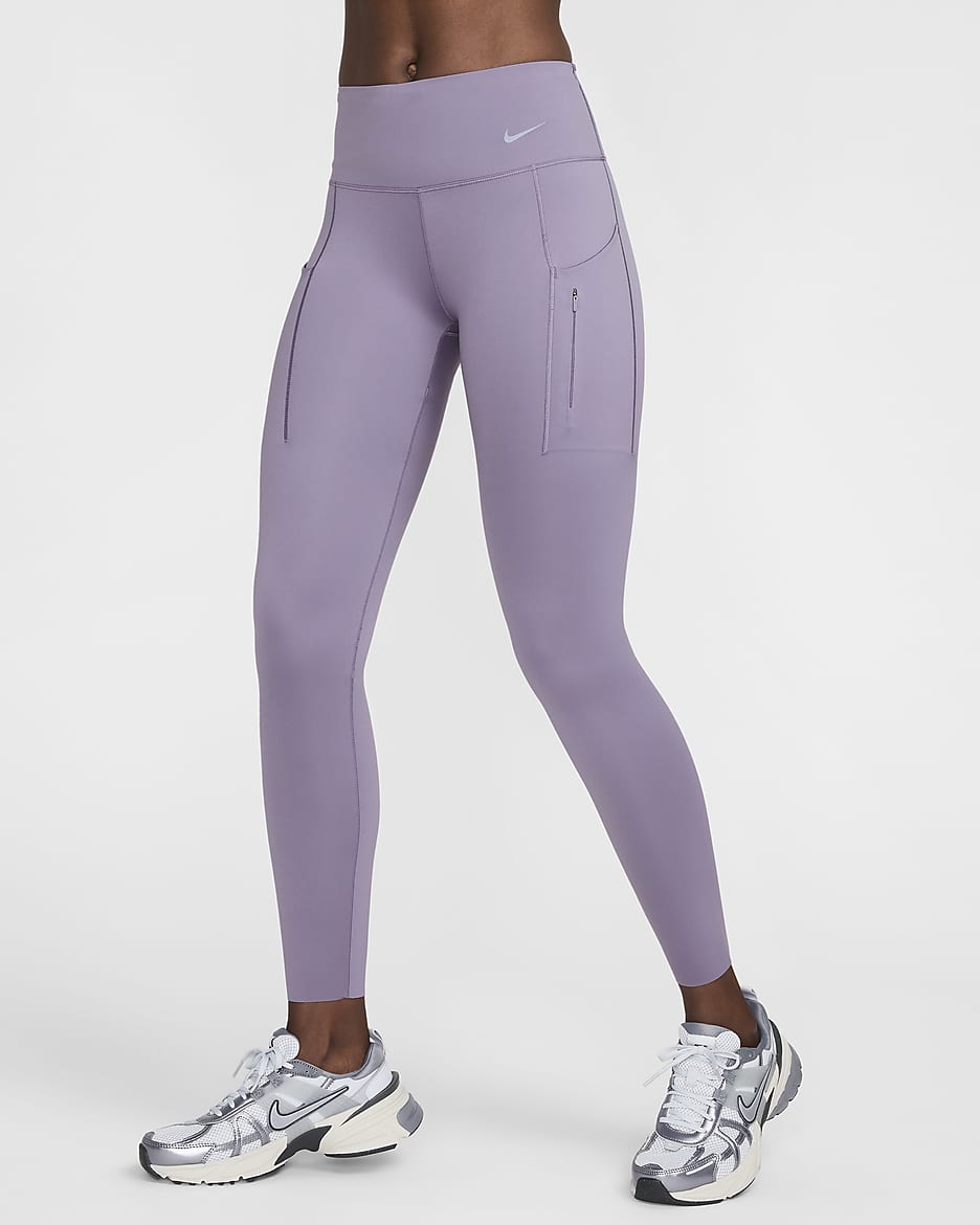 Leggings Nike Go i 7/8-längd med fast stöd, mellanhög midja och fickor för kvinnor - Daybreak/Svart